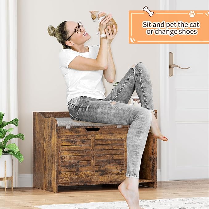 Cat Litter Box Enclosure Furniture with Top Opening and Cushion, Hidden Litter Box Cabinet with Storage, Privacy Cat Box Enclosure, Brown