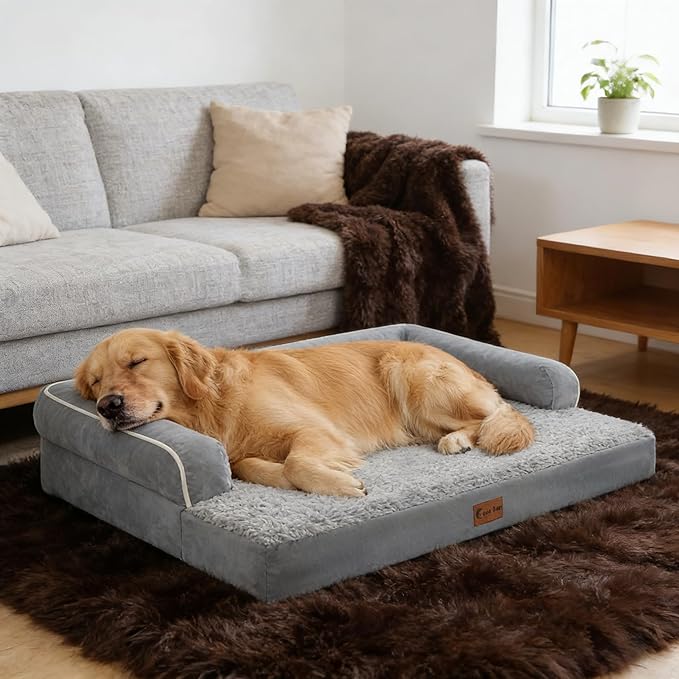 Orthopedic XXL Dog Beds, Waterproof Egg Crate Foam Big Pet Bed for All Breed Sized Dogs 53x42Inch, Washable Extra Large Dog Couch Bed with Removable Cover and Non-Slip Bottom, Grey