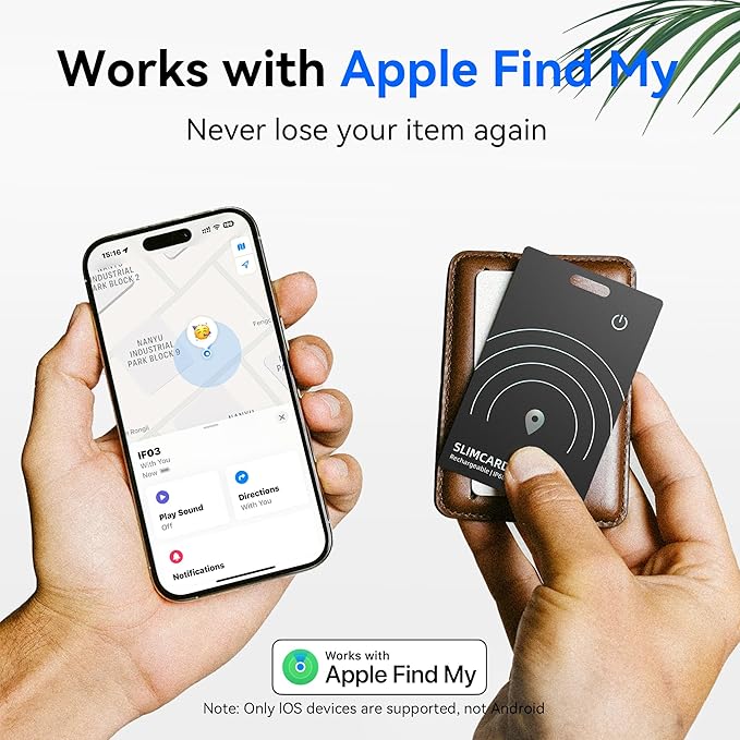 Thin Wallet Tracker, [Apple MFi Certified] Wallet Tracker Card 0.07in Slim Rechargeable Smart Tracking Card Bluetooth Wallets Finder IP68 Waterproof for Purse, Keys, Bags, Passport (iOS Only)