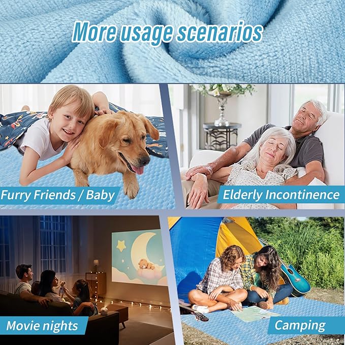 Water Resistant Blanket for Bed Couch Sofa, 60"x80" Reversible & Washable Microfiber Blanket, Queen Size Waterproof Throw, Pet Friendly & Leakproof (Sky Blue/Pale Blue)