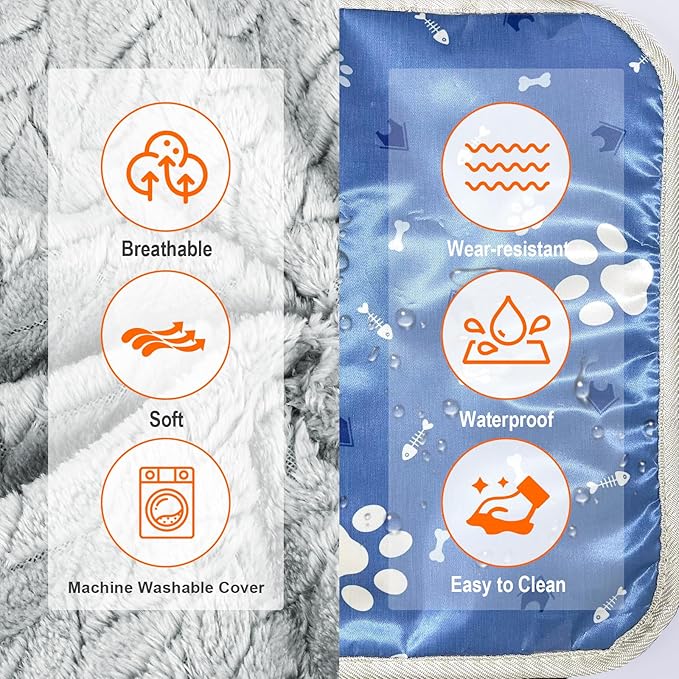 ENJOY PET Heated Cat Bed Indoor, 12 Level Timer and Temperature Cat Heating Pad, Electric Pet Heating Pad for Puppy Cats Dogs with Chew Resistant Steel Cord Heated Pet Bed