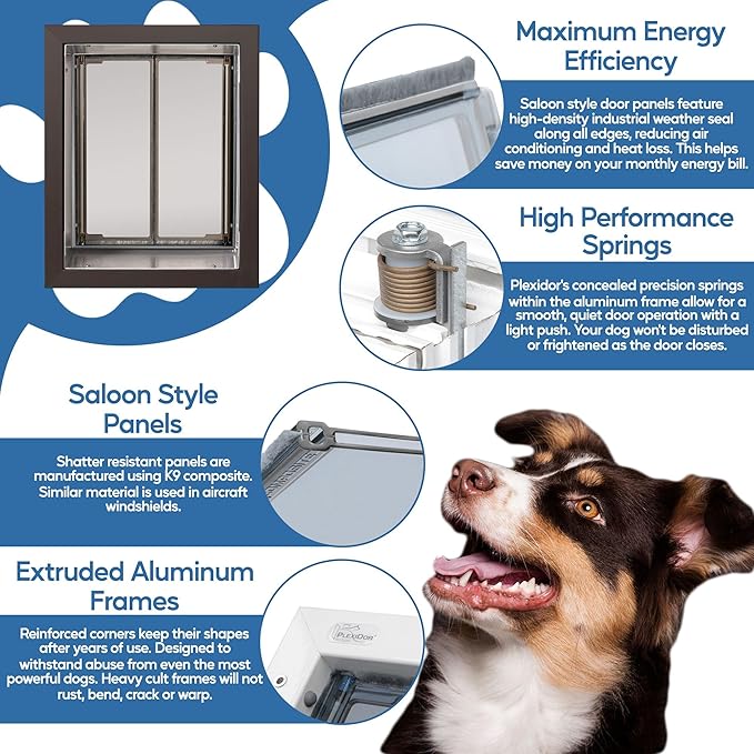 PlexiDor Performance Pet Doors for Dogs and Cats - Wall Mount Dog Door with Lock and Key - Bronze, Large Size