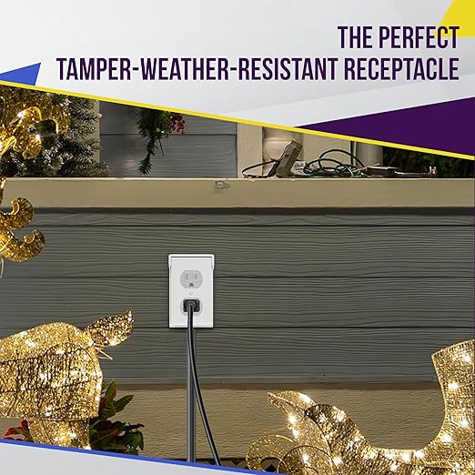 ENERLITES Duplex Receptacle, Tamper-Weather-Resistant, Residential Grade Outdoor Outlet, 15A 125V, Self-Grounding, 2-Pole, 3-Wire, 5-15R, UL Listed, 61580-TWR-W, White