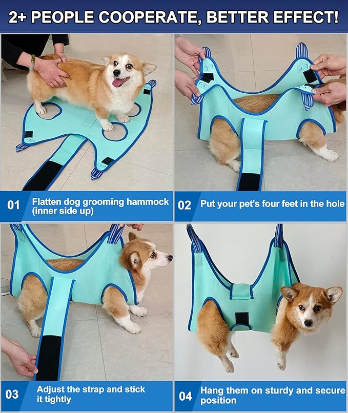 Dog Grooming Hammock, XS Size Hanging Harness Holder for Nail Clipping,Nail Trimming Hammock for Pet, Grooming Sling Hanger with Thick Fabric Neck Support Wide Strap Restraint