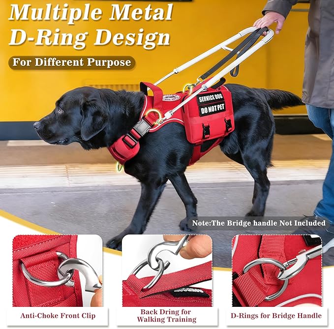 Service Dog Vest with Pockets,Medium Dog Harness and Removable Backpack for Training Hiking,Pet Vest with Handle&Molle System for Patches,Red M