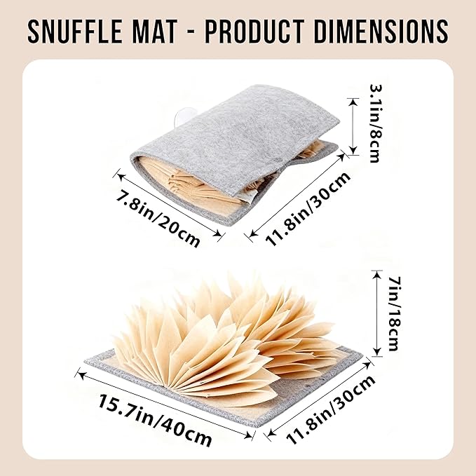 Snuffle Mat for Dogs - Accordion Fold & Suction Cups for Non-Slip, Machine Washable Interactive Licking Mat for Mental Stimulation, Anxiety Relief & Slow Feeding, Puzzle Toy for All Dogs(Beige)
