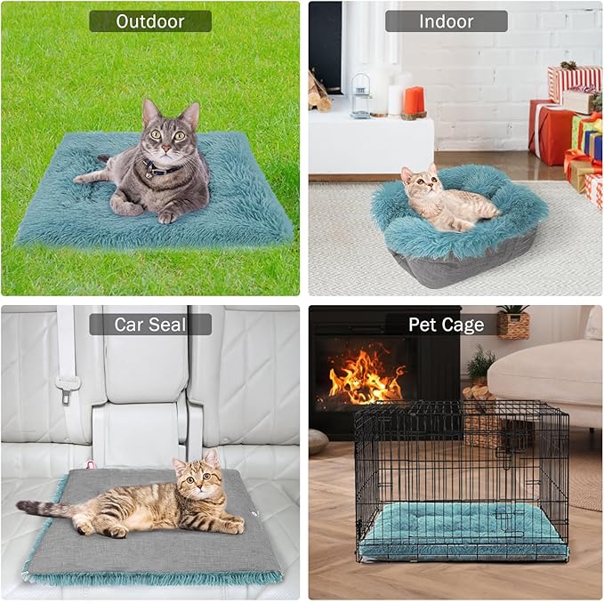 SCENEREAL Self Warming Cat Bed, Heated Cat Bed Mat for Cats Small Dogs, 2 in 1 Soft Plush, Washable Pet Pad for Indoor Outdoor Kitten Puppy, Navy Blue 20x24