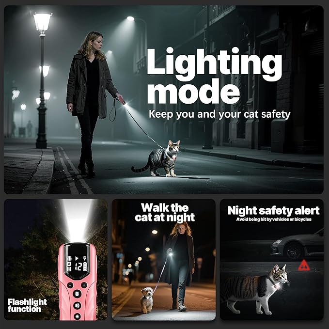 Cat Training Collar No Shock,Tiniest Vibrating Cat Collar with Remote 2000ft, Vibration Collar for Small Cat 5-15lbs & Medium Large Cats, Safe Lock, Beep, Vibrate, No Prongs, Waterproof, Pink