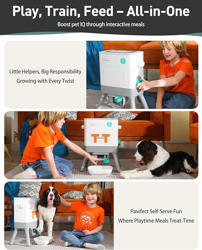 Maother Dog Self Feeder - 8L Large Capacity Gravity Feeder for Dogs and Cats, Dry Food Compatible Pet Food Dispenser,Train Pets to Self-Feed, Interactive DIY Kit for Families - F3 V1