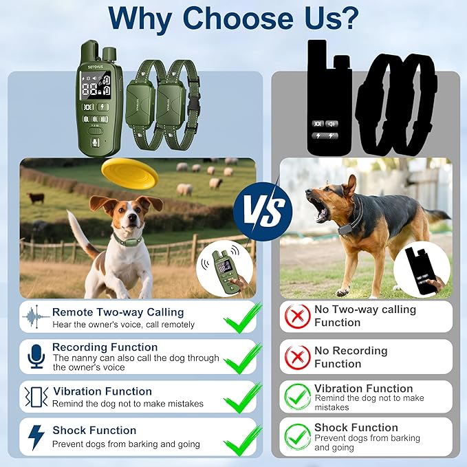 Dog Shock Collar for 2 Dogs, 4500FT Dog Training Collar Rechargeable Electric Collar with Recording & Calling & Vibration & Shock for All Breeds (Green)