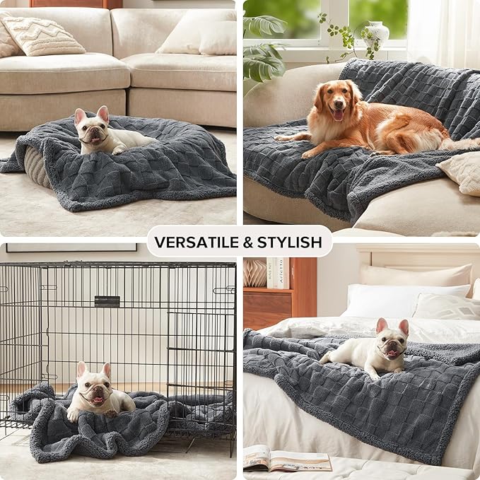 GASUR Waterproof Dog Blankets for Small Dogs, Dog Blanket for Couch Bed, Fleece Pet Blanket for Furniture Sofa Protector, Soft Puppy Throw Blankets for Crate Car Outdoor, Washable, 25"x35",Grey