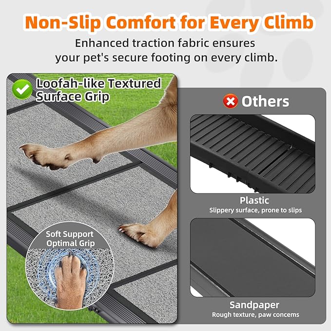 Dog Ramp for Car 𝟕𝟏”𝐱𝟐𝟎” Large Folding Pet Stair Ramps for Truck, SUV, with Non-Slip Surface, Up to 250LBS, Outdoor Dog Car Ramp for Medium & Large Dogs, Portable Pet Steps