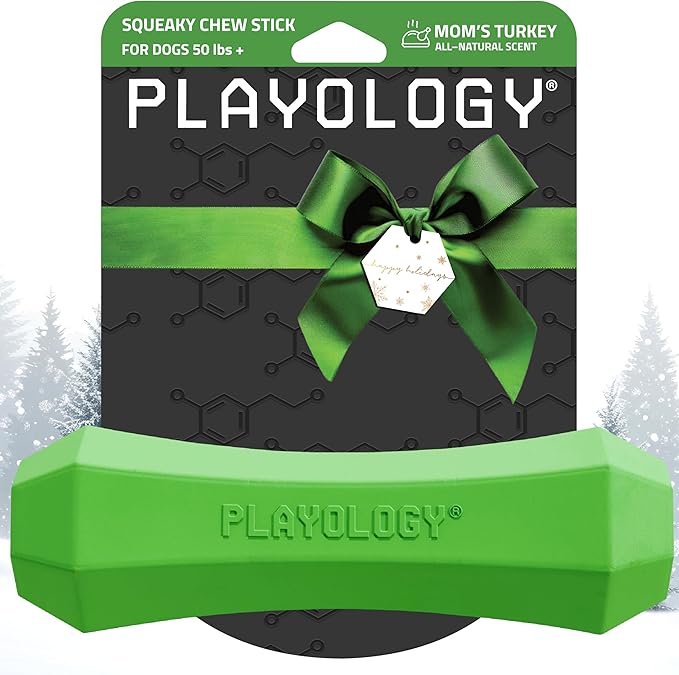 Playology Dog Toys | Durable Squeaky Chew Stick for Dogs | Jumbo Mom's Turkey Scented Toy - Easy to Clean and Made from Non Toxic Materials
