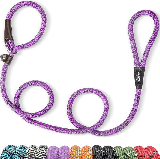 TwoEar Dog Slip Rope Leash - 6FT Heavy Duty Training Leash with Reflective Threads for Small to Large Dogs (Slim(3/8''x6ft), Purple)