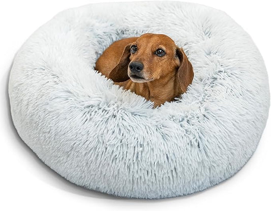 Best Friends by Sheri The Original Calming Donut Dog Bed – Washable Plush Pet Bed for Cats & Small Dogs up to 25 lbs, Shag Faux Fur, Frost Gray, Small (23" x 23")