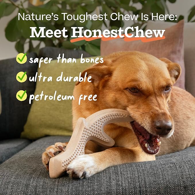 WOOF HonestChew Dog Toy Antler - Durable Dog Chew Toy - Made with Natural, Plant-Based Ingredients - Splinter-Resistant - Safer Than Dog Bones - Medium