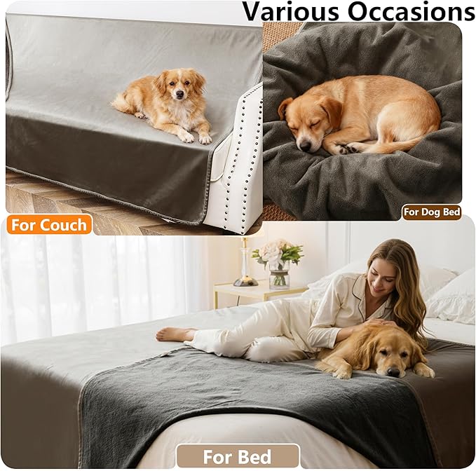 Waterproof Blanket for Couch, Leak Proof Dog Bed Blankets Reversible, Pet Throw Sofa Furniture Protector Machine Washable-68 x82,Light Brown+Dark Brown