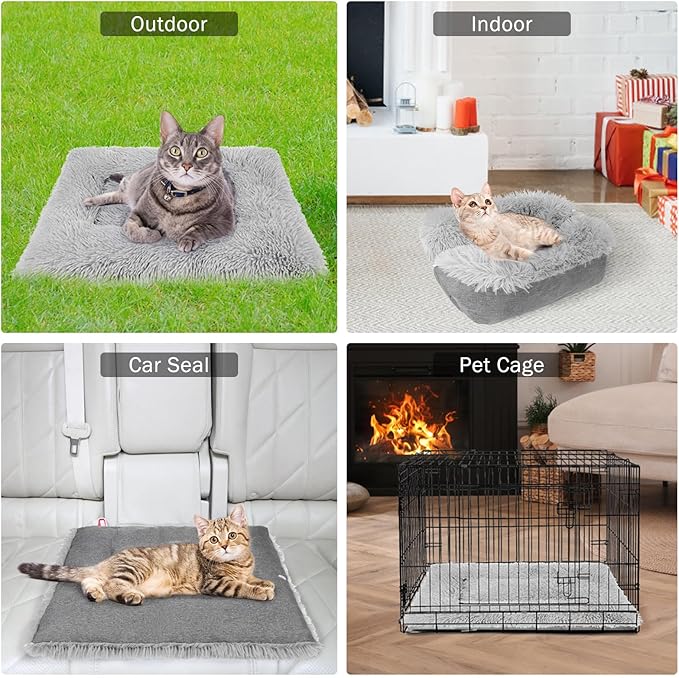 SCENEREAL Self-Warming Cat Bed Mat for Cats Small Dogs, Function 2 in 1 Soft Plush, Washable Pet Mat Autumn Winter Indoor Snooze Sleeping for Kittens Puppy Dog