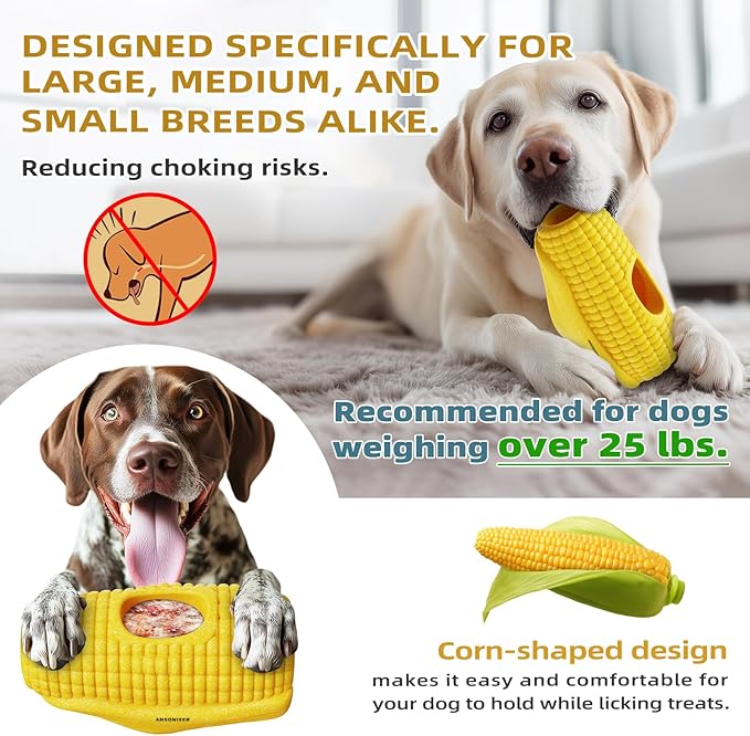 Ansoniser Long-Lasting Interactive Dog Toy - Corn Cob Chew Toy with 2 Removable Snack Pods Aggressive Chewers, 2-in-1 Frozen Treat Dispenser, Easy to Clean Gift