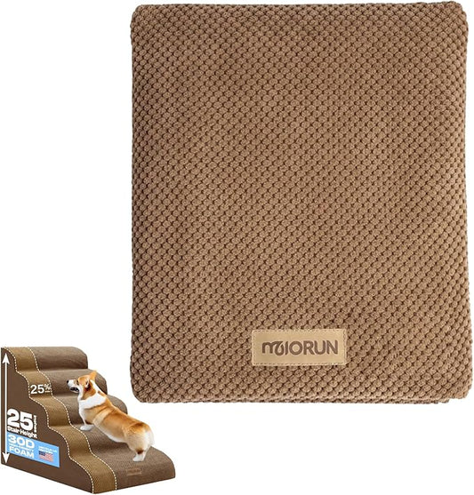 Replacement Cover for Miorun Extra Wide 5-Step Dog Stairs (Cover Only), Machine Washable, Anti-Slip, Fits Curved Dog Ramp for High Bed Up to 26", Coffee