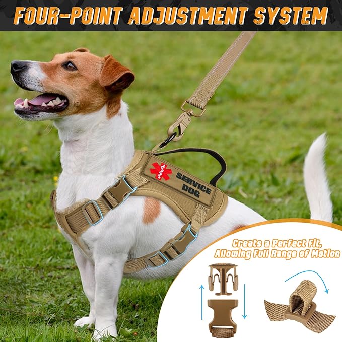 Tactical Dog Harness for Small Dogs, Military Puppy Vest Harness and Leash for Outdoor Training, Adjustable Service Dog Vest with Handle, 3 Patches