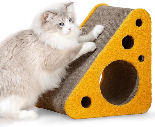 360° Reversible Cat Scratching Post, Cat Scratchers Indoor Cats, Premium Cardboard Cat Scratching Board with Cute Cheese Design and Multiple Scratching Angles, Large