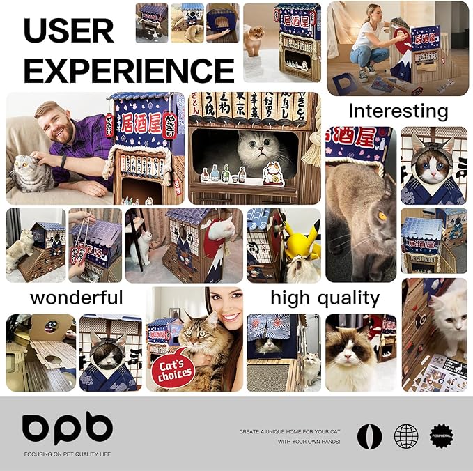 Cardboard Cat House for Indoor,Cat Scratcher House,Cat Birthday Gifts(29.5inx28.5inx18in),Double Cat Bed.