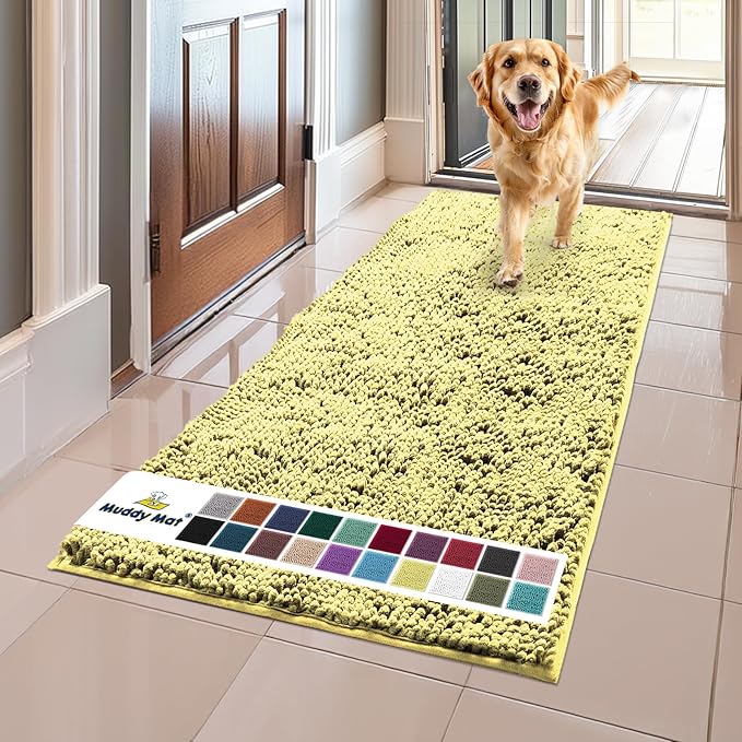 Muddy Mat® | Super Absorbent Door Mat Indoor, Microfiber Quick Dry Chenille Entryway Rug, Non-Slip Front Door Mat, Indoor Mats for Entryway, Machine Washable Pet Rug, Yellow 24"x60"