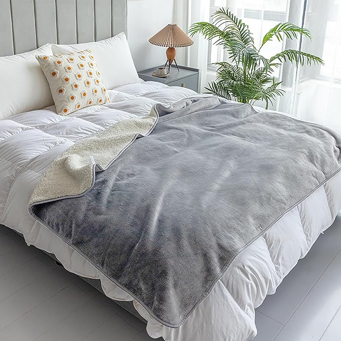 Waterproof Dog Blanket, 3-Layer Flannel and Sherpa Pet Throw, Reversible Protector Cover for Bed Couch Sofa, Sliver Grey, 80"x90"