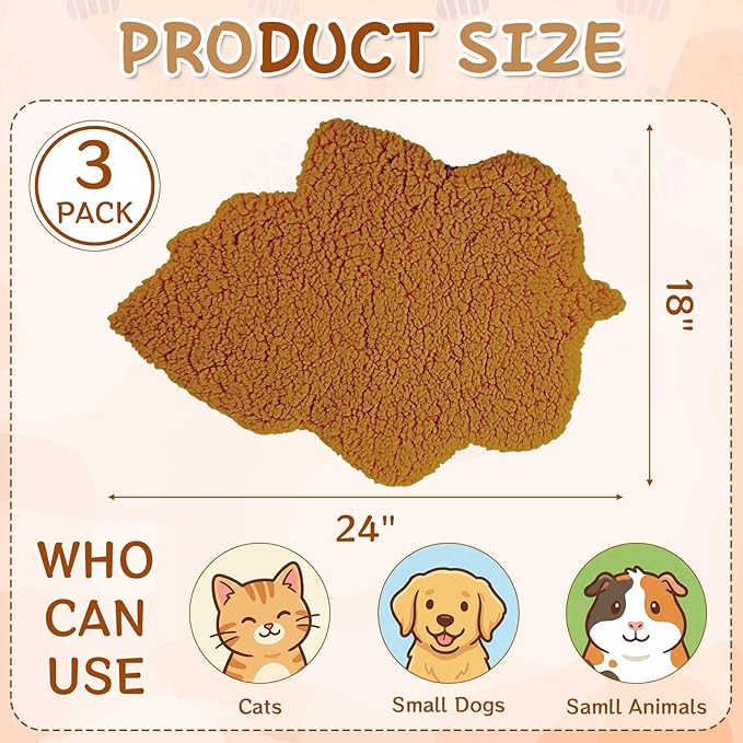 3 Pack Self Warming Cat Dog Bed Leaf Shape Self Heating Pet Mat Non Electric Washable Thermal Sleeping Pad Plush Heated Pet Mat for Crate Floor Indoor Outdoor(Orange,Medium-18 x24)