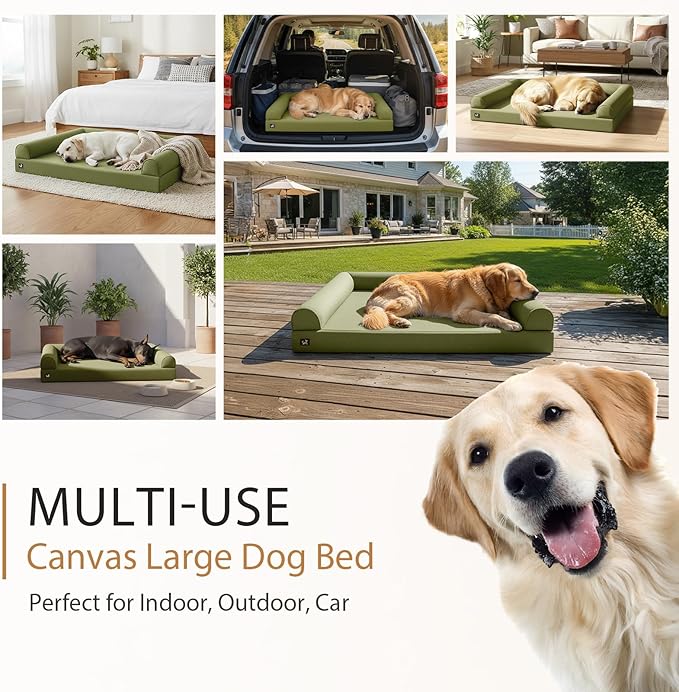 Sytopia 42in Chew Proof Dog Beds for Large Sized Dogs, Waterproof Egg Crate Foam XL Orthopedic Pet Bed with Removable Washable Cover, Non-Slip Bottom, Supports up to 100 lbs for Senior Pet, Green