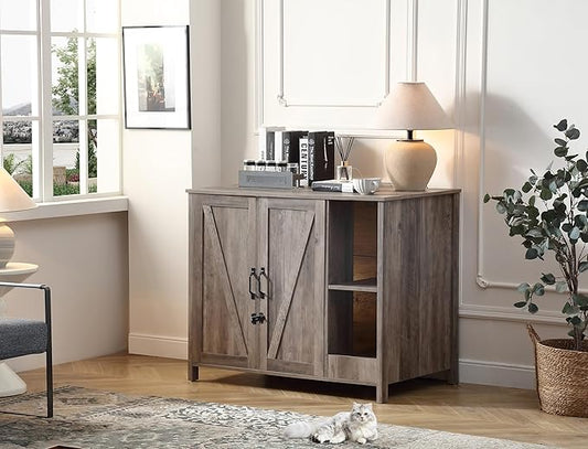 Large Cat Litter Enclosure With Litter Collector, Enclosure for self-Cleaning Litter Boxes,Adjustable Shelf for Dog Proof and Storage,charging station,Locks Added for cat,Cat House,Grey