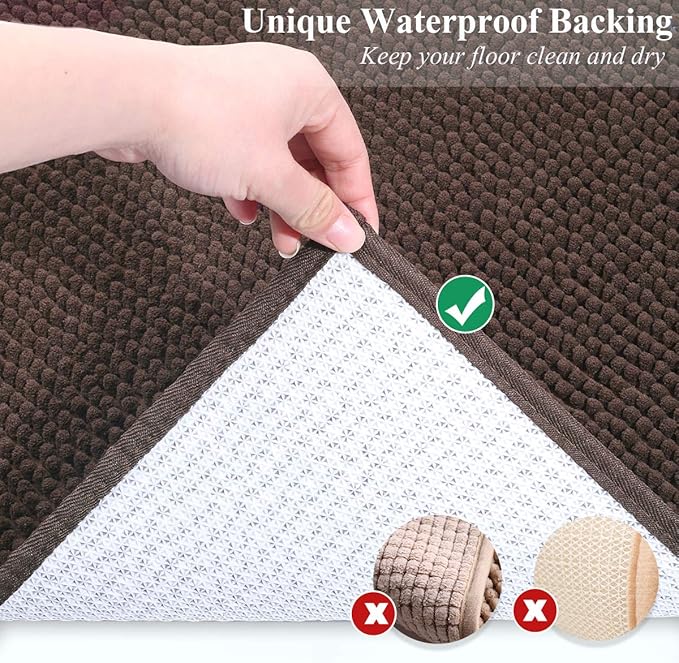 VIVAGLORY Cat Litter Mat Softgrip Litter Trapping Mat, Muddy Litterbox Rug for Indoor & Floor, Machine Washable Easy Clean Soft Microfiber for Cat, 31"× 20", Brown
