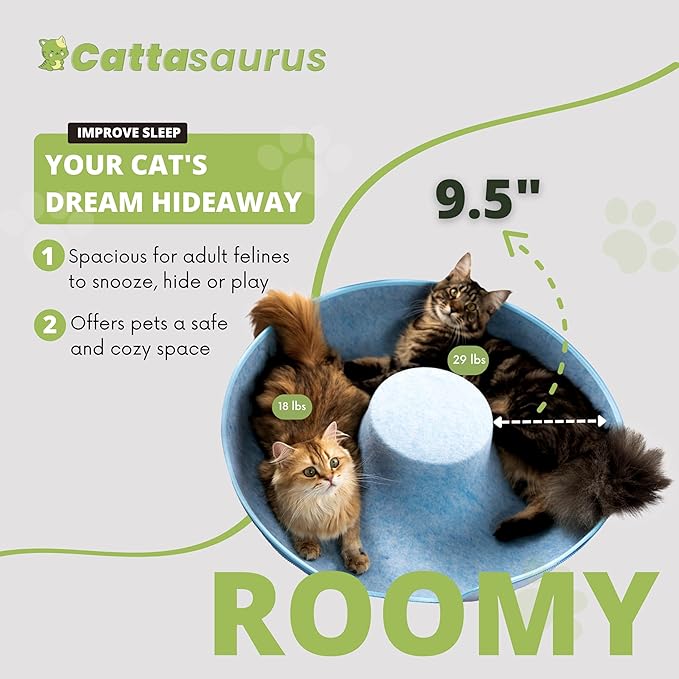 Cattasaurus Peekaboo Cat Cave Donut for Multiple & Large Cats up to 30-45 lbs, 3-in-1 Self Warming Cat Bed, Tunnel & Scratcher for Indoor Cats, Washable & Detachable Small Dog Bed (Blue, Jumbo)