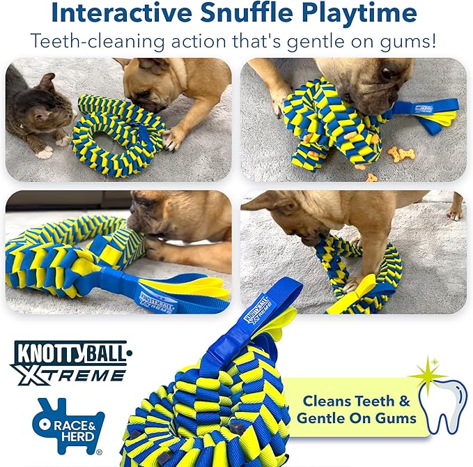 Race&Herd KnottyBall Xtreme Snuffle Ball, Interactive Dog Puzzle Toy for Dogs, Stimulating Dog Toys for Boredom, Treat Puzzle Toys for Dogs Enrichment, Snuffle Treat Dispensing Smart Dog Toys