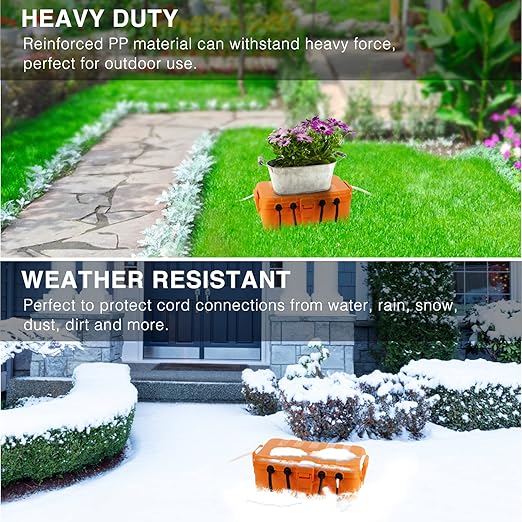 Flemoon Large Outdoor Electrical Box, IP54 Waterproof Outdoor Extension Cord Cover Weatherproof, Protect Outlet, Plug, Socket, Timer, Power Strip, Holiday Light Decoration, Orange