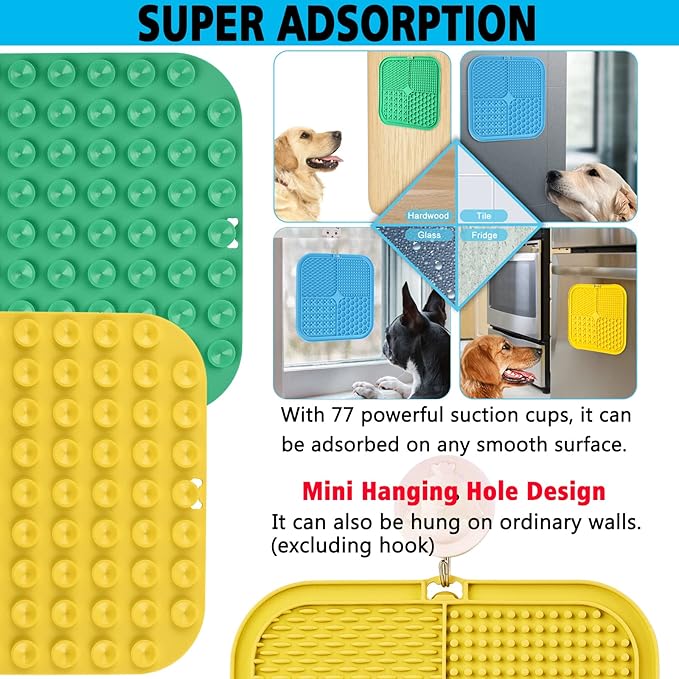 Lick Mat for Dogs, Large Dog Lick Mat with Suction Cups for Anxiety, Peanut Butter Dog Licking Mat Slow Feeder Dispensing Treater Lick Pad for Dogs Cats Grooming Bathing and Training(Yellow)