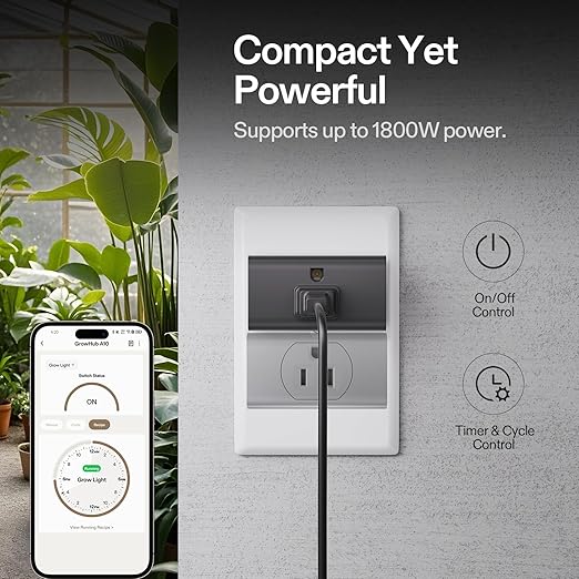 VIVOSUN GrowHub Outlet Controller A10, Smart WiFi Outlet, Smart Plug, 15A 1800W, Remote Control, Compatible with Vivosun App for Grow Tent