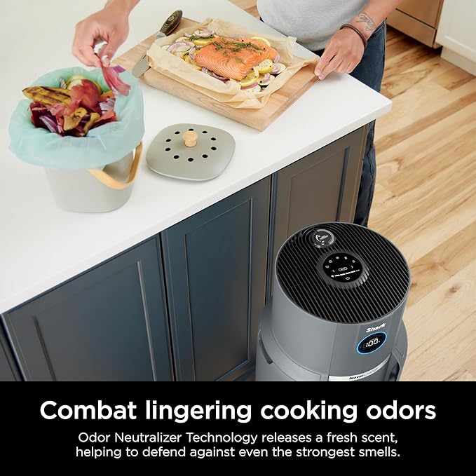 Shark Air Purifier for Home, NeverChange Max, 1,300 sq. ft. for Large Room, Kitchen, Home Office, HEPA-Exceeding Filter, Captures Pollutants, Pet Dander, Dust, Odor, Smoke, and More, HP301, Grey