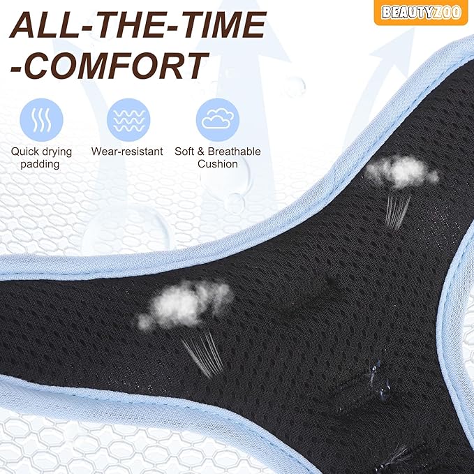 BEAUTYZOO No Pull Dog Harness Large, Adjustable Dog Harness and Leash Set -Easy Wearing with 3 Buckles/Control Handle,No Choke Soft Padded Reflective Pet Vest for Training Walking Hiking,Blue L