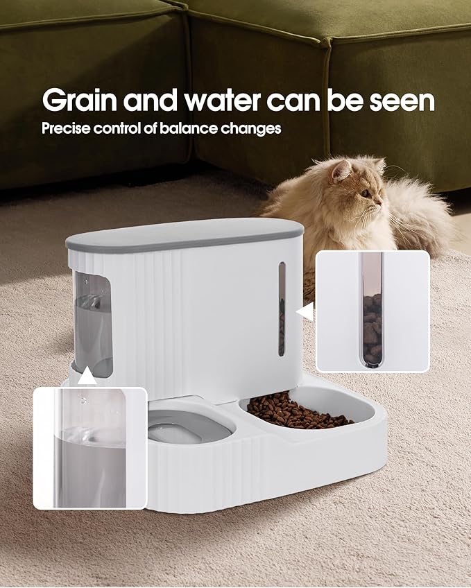 Cat Feeder and Water Dispenser,2 in 1 Gravity Automatic Bowl Auto Pet Dry Food Self Feeding Container Dishes Set for Dog Puppy Kitten Kit Set (Grey)