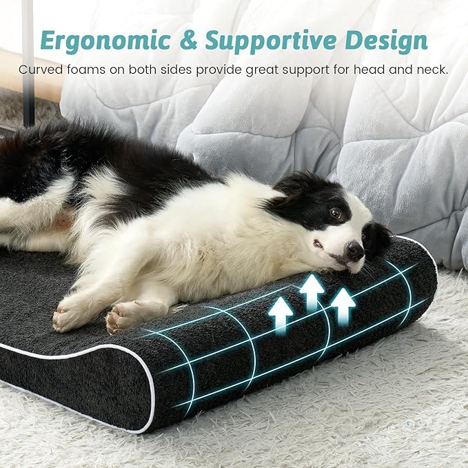 Orthopedic Dog Bed for Extra Large Dogs up to 140 lbs - Removable Washable Cover with Waterproof Lining, Cotton-Polyester Blend Boat-Shaped Lounger Mattress, XL(51x36x8in), Black