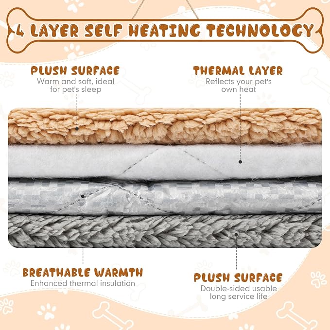 Novabright 3 Pack Self Warming Cat Bed 17x22 Inch Self Heating Dog Mat Reflects Body Heat Extra Warm Thermal Pet Pad Washable Cat Dog Bed for Outdoor Indoor Large Kittens Puppy(Black/Gray/Khaki)