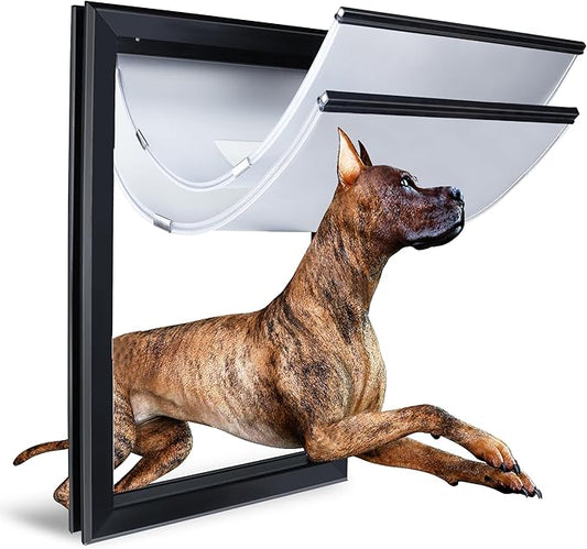 XL Dog Door for Exterior Doors, Heavy Duty Aluminum Doggy Door, Extreme Weather Doggie Door, Giant Dog Door for Large and Extra Large Dogs Up to 220 lbs, Dual Flap Insulated Dog Door, Lockable