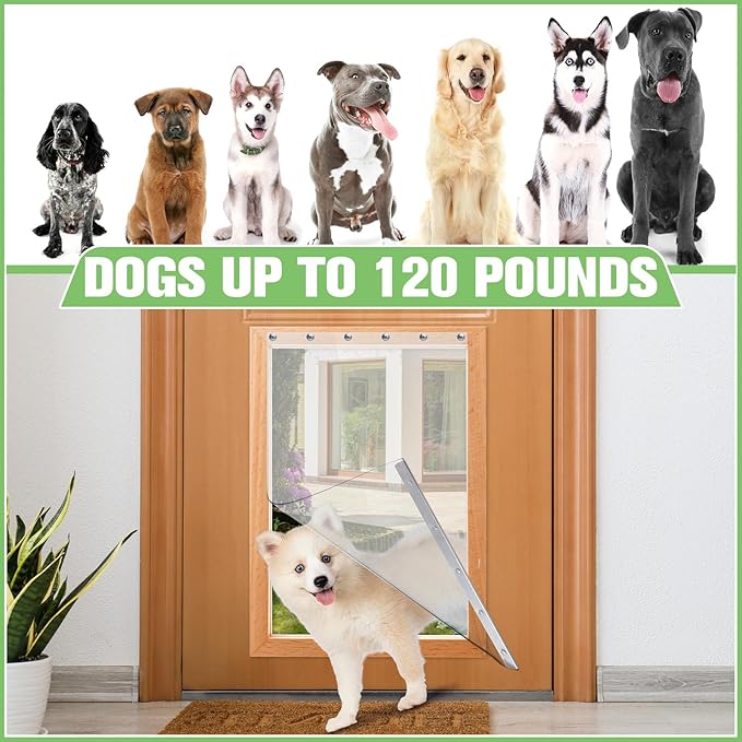 Ripeng 2 Pcs Dog Door Replacement Flaps 15 x 23.5 Inch Compatible with Dog Door Model DSRWSL, Fit Dogs up to 120 Lbs, Clear Flexible Weatherproof Pet Supplies Home Flap, Easy to Install