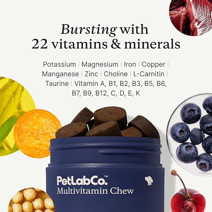 PetLab Co. 22 in 1 Dog Multivitamin - Support Dog's Immune Response, Skin, Coat, Joints & Overall Health - Vitamins A, E, D, B12, Minerals, Antioxidants - Chewable Pork Flavor
