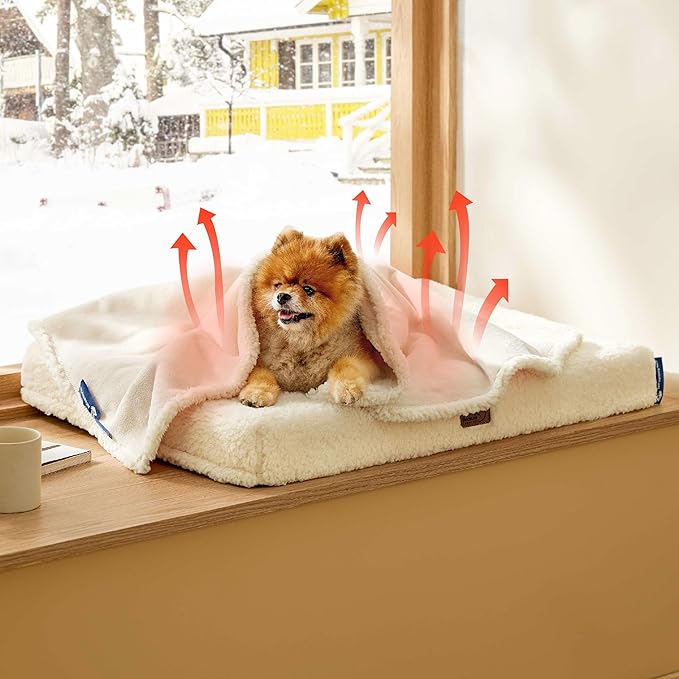 Bedsure Self Warming Blanket for Small Dogs - Small Cat Waterproof Blanket Washable for Couch Protection, Sherpa Fleece Puppy Blanket, Soft Plush Reversible Throw Furniture Protector, 25"X35", White