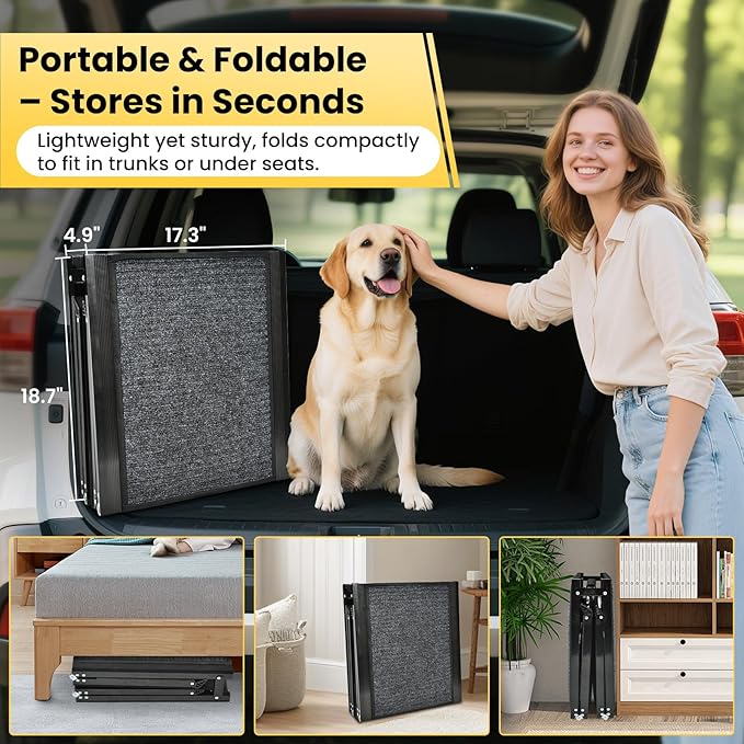Dog Ramp for Car, 67''x 17.3'' Extra Long Folding Dog Ramp with Non-Slip Rug Surface, Portable Dog Car Ramp for Truck, Outdoor Pet ramp for Large Dogs up to 250LBS