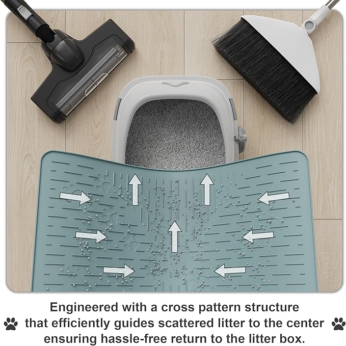 OHMO Cat Litter Mat Large Trapping Mat Premium Silicone Rubber 23.5x16 Light Blue, Waterproof and BPA Free Kitty Litter Box Mat, Easy to Clean and Keeps The Floor Tidy