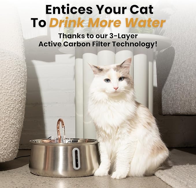Stainless Steel Cat Water Fountain Automatic Drinking Fountain, Quiet Circulating Water Bowl, Dishwasher Safe, Indoor Pet Fountain for Hydrated Healthy Cats (Stainless Steel, 4L Corded)